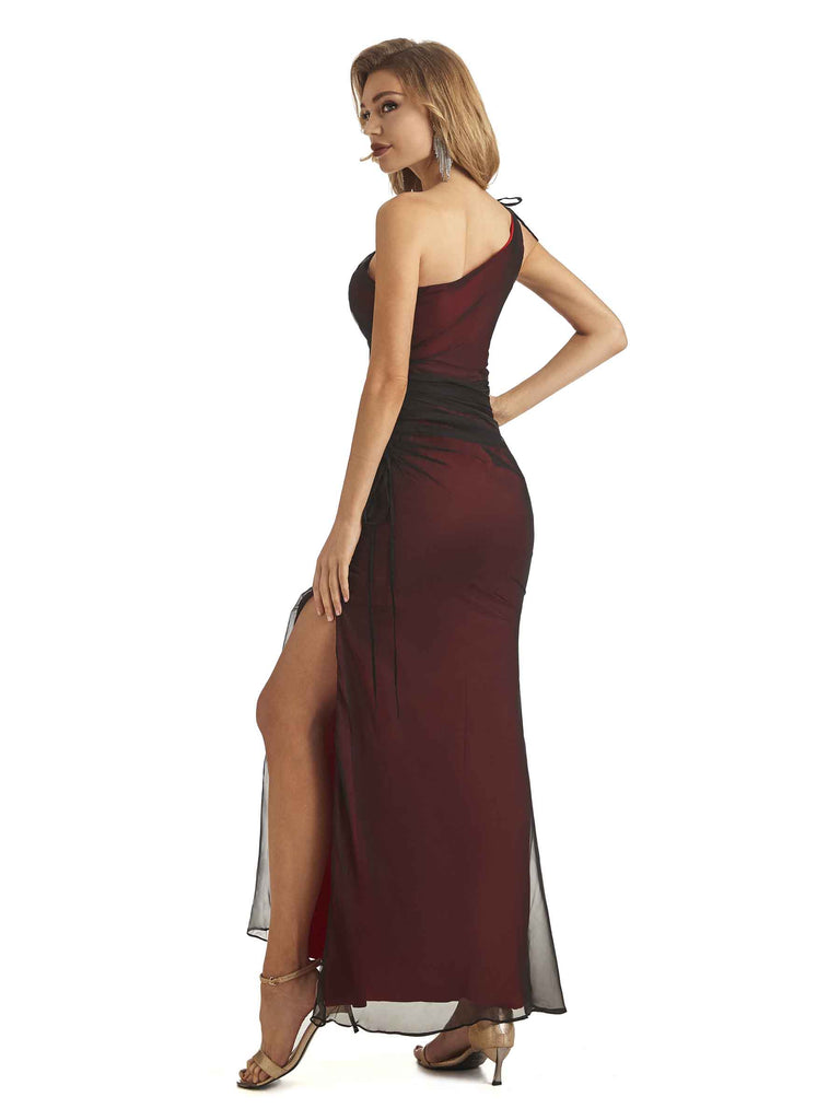 Sexy Red Black Sheath One Shoulder Side Slit Floor-length Long Party Prom Dresses - ChicSew Sexy Red Black Sheath One Shoulder Side Slit Floor-length Long Party Prom Dresses - ChicSew