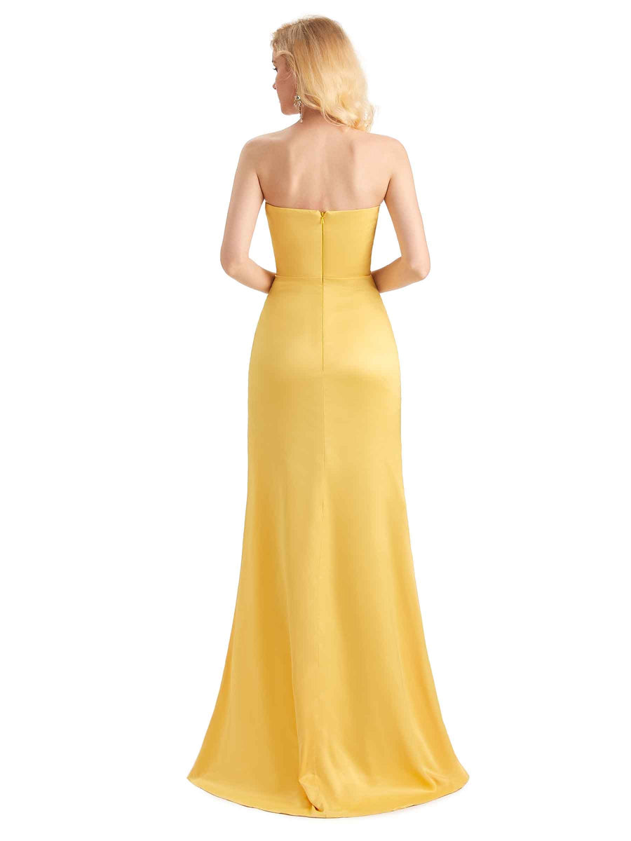 Unique Soft Satin Side Slit One Shoulder Long Mermaid Maid of Honor Dresses