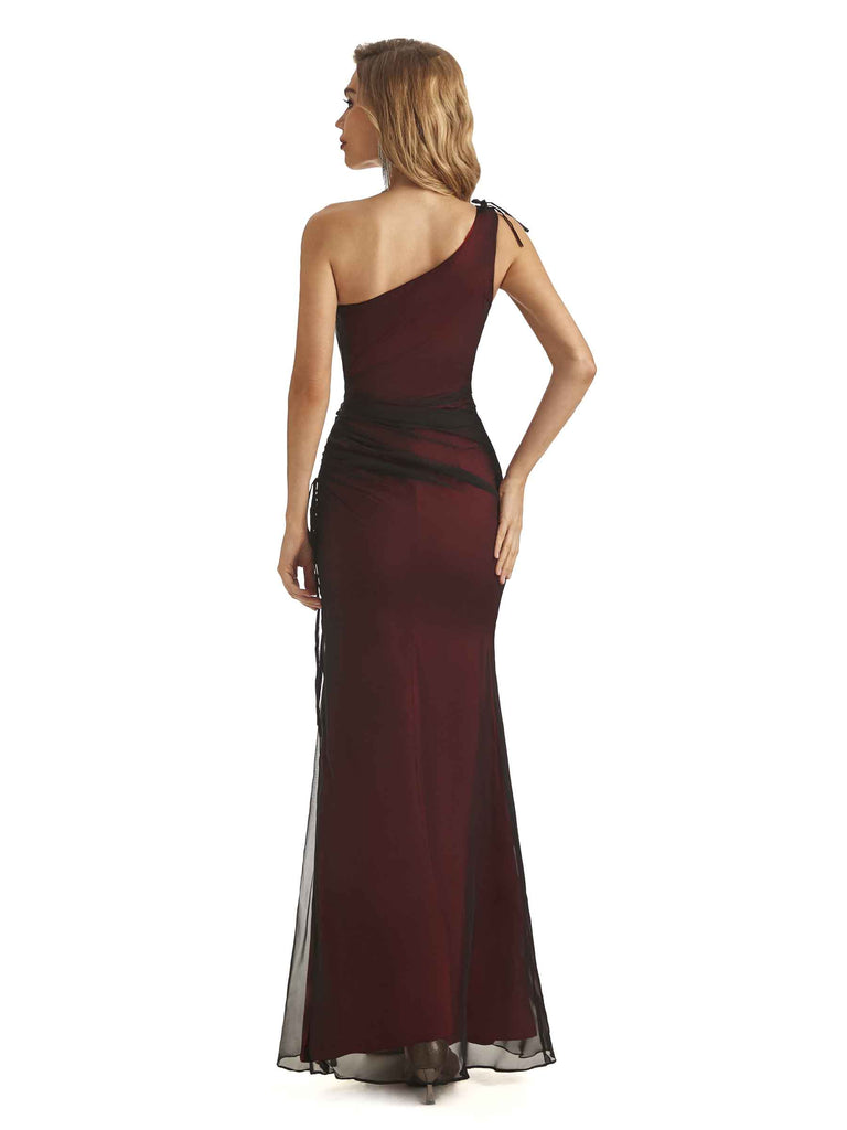 Sexy Red Black Sheath One Shoulder Side Slit Floor-length Long Party Prom Dresses