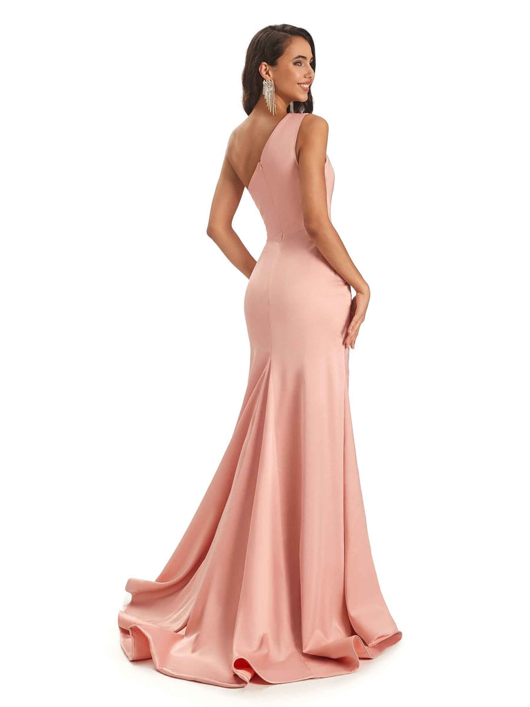 Sexy Satin One Shoulder Long Mermaid Formal Prom Dresses With Slit Online Sale