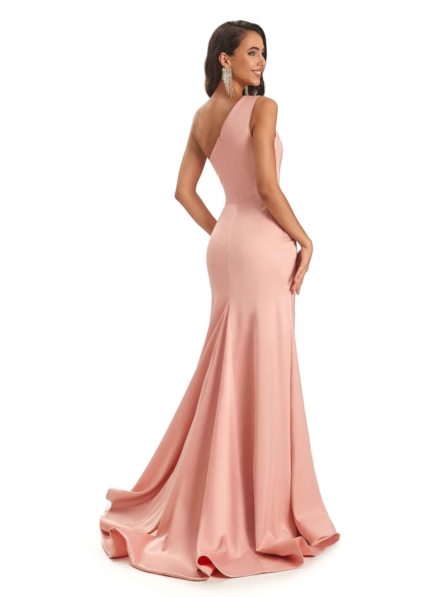 Sexy Satin Side Slit One Shoulder Long Mermaid Prom Dresses With Slit Online