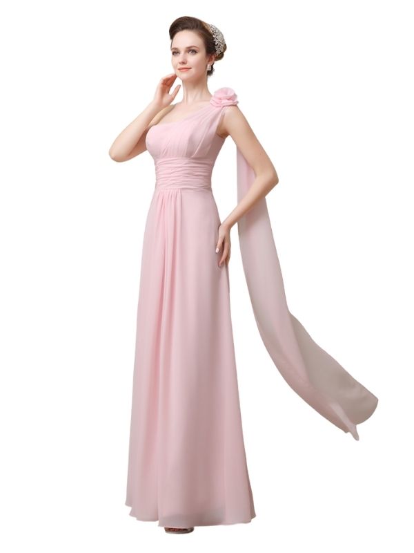 One Shoulder Chiffon A-line Floor-Length Long Bridesmaid Dresses