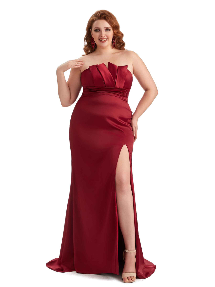 Plus Size Sexy Side Slit Mermaid Soft Satin Long Wedding Party Dresses For Wedding