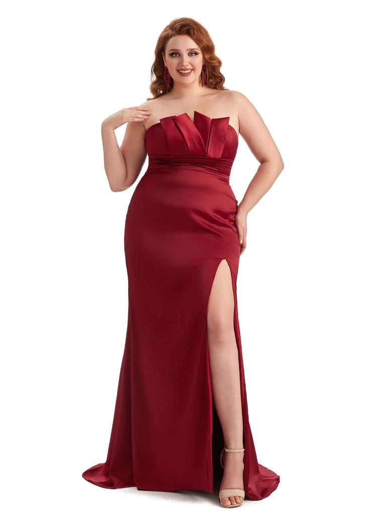 Sexy Side Slit Mermaid Soft Satin Long Plus Size Wedding Party Dresses For Wedding