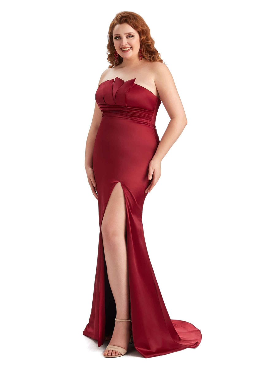 Plus Size Sexy Side Slit Mermaid Soft Satin Long Wedding Party Dresses For Wedding