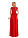 Elegant Short Sleeves Jewel Side Slit Chiffon Lace A-line Long Mother of the Groom Dresses