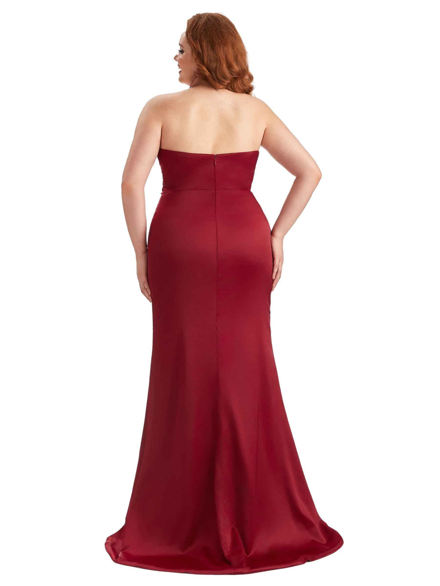 Plus Size Sexy Side Slit Mermaid Soft Satin Long Wedding Party Dresses For Wedding