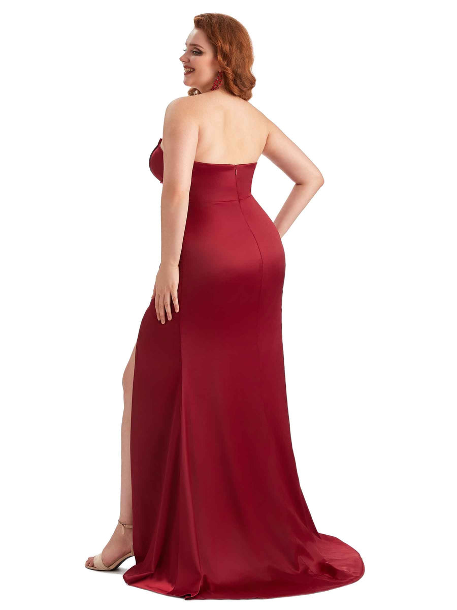 Plus Size Sexy Side Slit Mermaid Soft Satin Long Wedding Party Dresses For Wedding