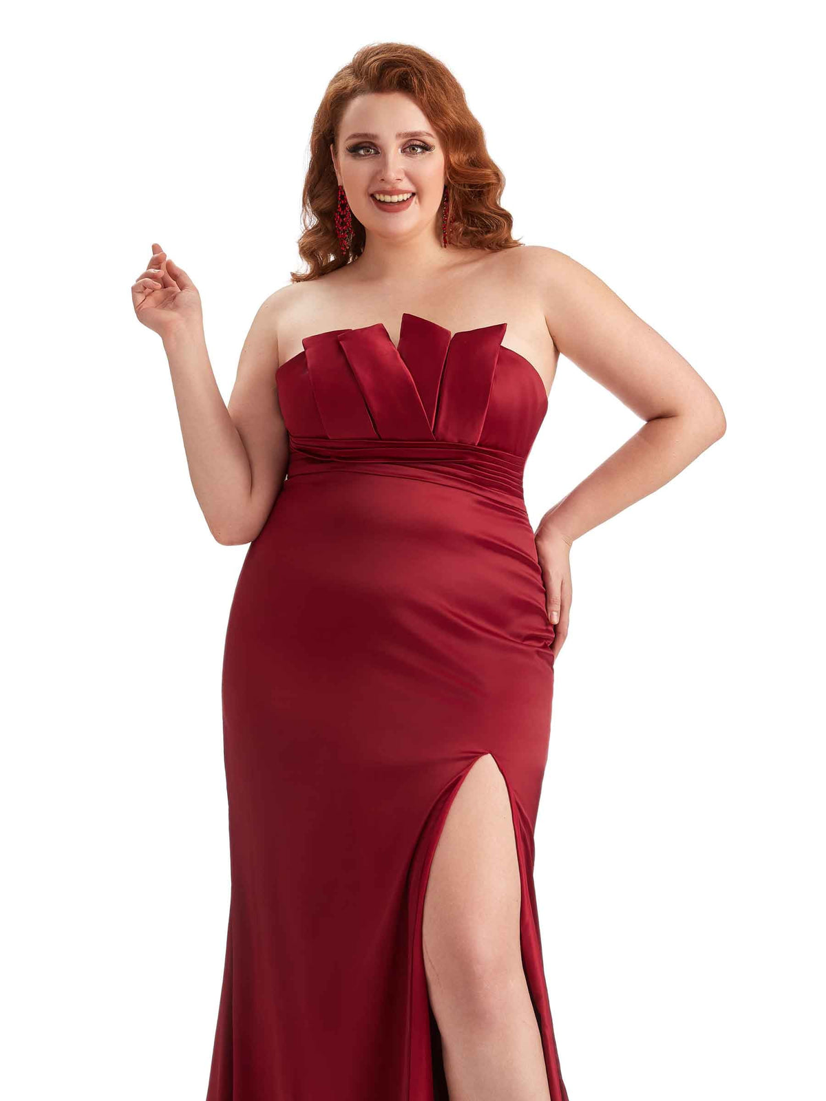 Plus Size Sexy Side Slit Mermaid Soft Satin Long Wedding Party Dresses For Wedding