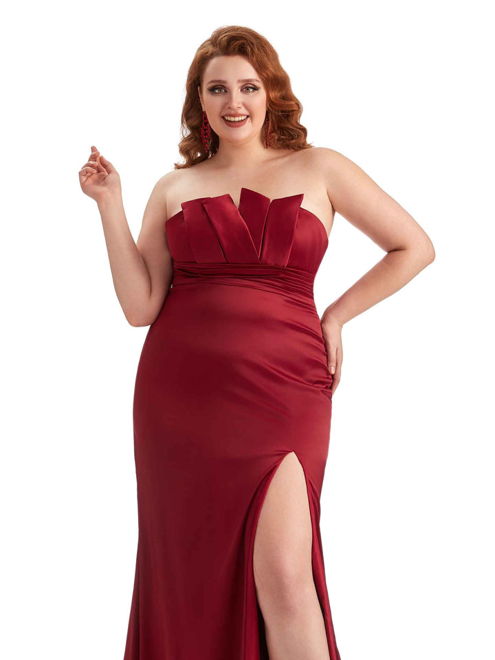 Plus Size Sexy Side Slit Mermaid Soft Satin Long Wedding Party Dresses For Wedding
