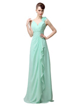 V-neck A-line Simple Chiffon Floor-Length Long Bridesmaid Dresses