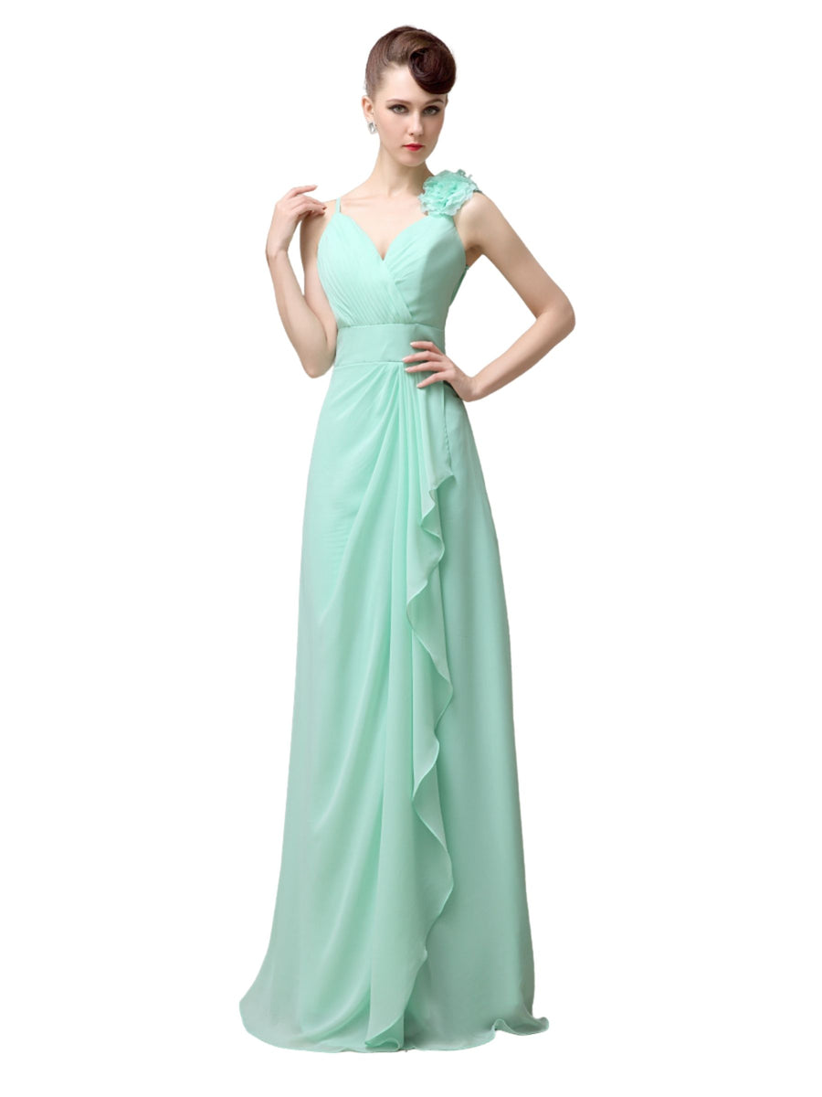 V-neck A-line Simple Chiffon Floor-Length Long Bridesmaid Dresses