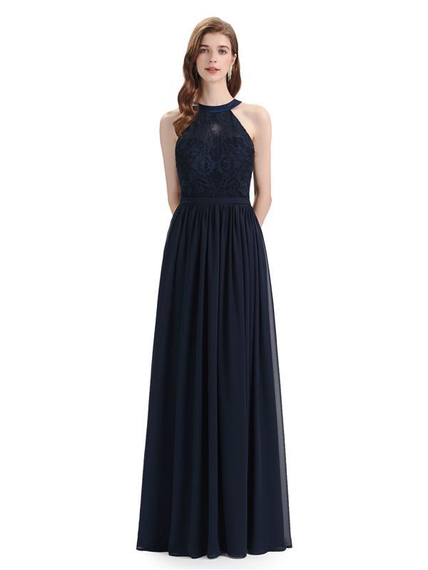Beautiful Halter Chiffon A-line Sleeveless Floor-Length Bridesmaid Dresses