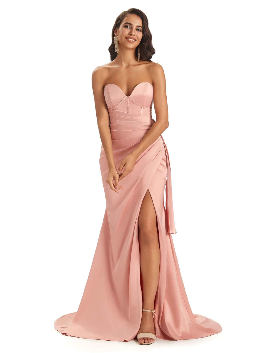 Sexy Satin Side Slit Sweetheart Long Mermaid Prom Dresses Online