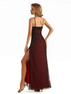 Sexy Side Slit Red and Black Spaghetti Straps Long Formal Party Prom Dresses