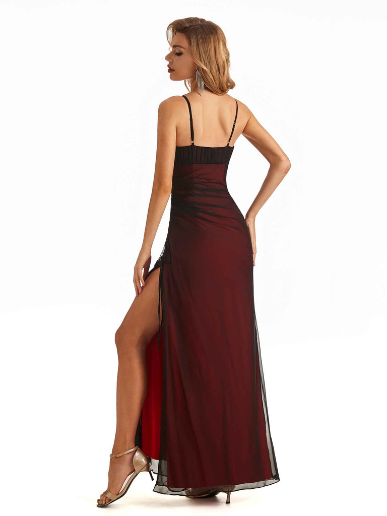 Sexy Red Black Sheath Spaghetti Straps Side Slit Floor-length Party Prom Dresses - ChicSew Sexy Red Black Sheath Spaghetti Straps Side Slit Floor-length Party Prom Dresses - ChicSew