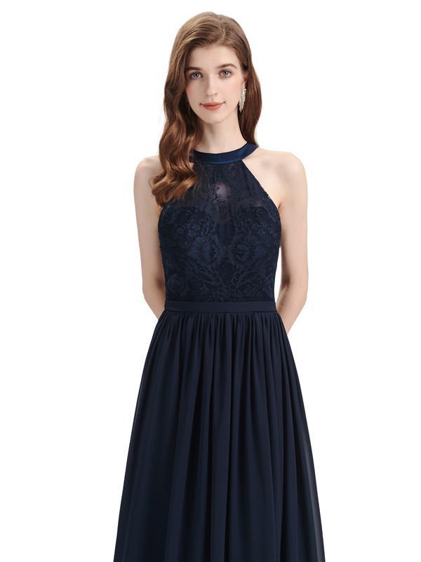 Beautiful Halter Chiffon A-line Sleeveless Floor-Length Bridesmaid Dresses