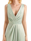 Elegant Soft Satin V neck Wrap Long Satin Prom Dresses 2023