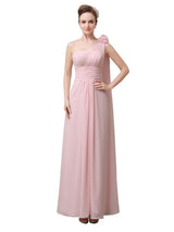 One Shoulder Chiffon A-line Floor-Length Long Bridesmaid Dresses