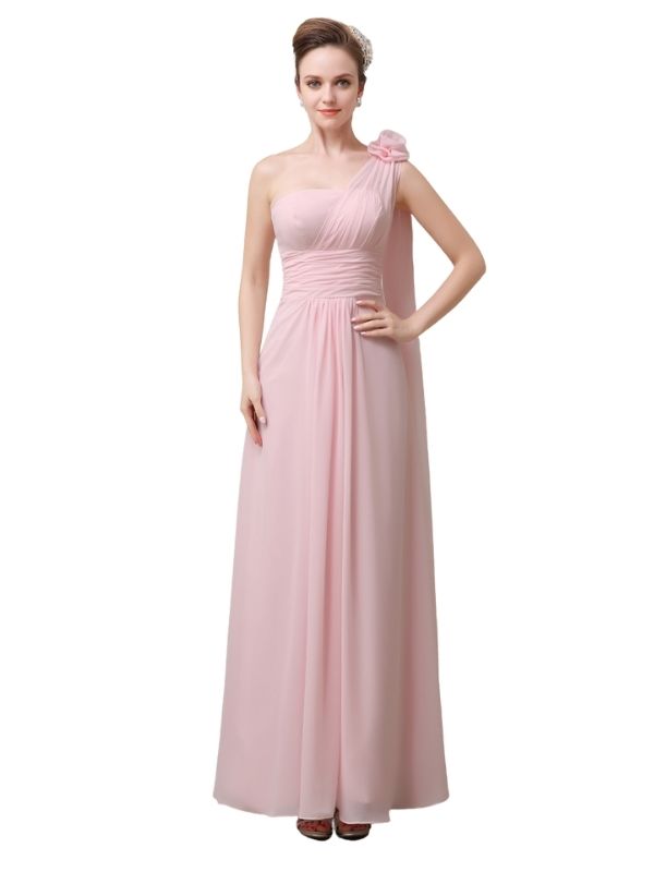 One Shoulder Chiffon A-line Floor-Length Long Bridesmaid Dresses