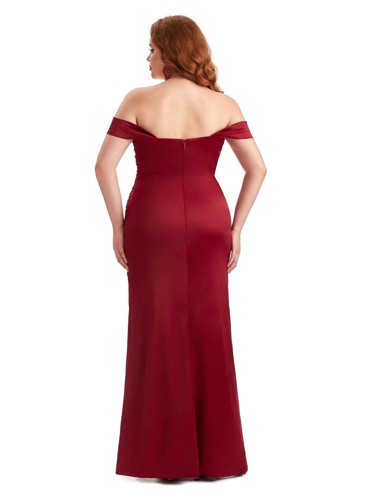 Plus Size Sexy Off The Shoulder Side Slit Mermaid Soft Satin Long Bridesmaid Dresses