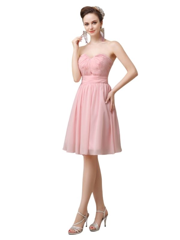 Simple Strapless Chiffon A-line Knee-Length Short Bridesmaid Dresses