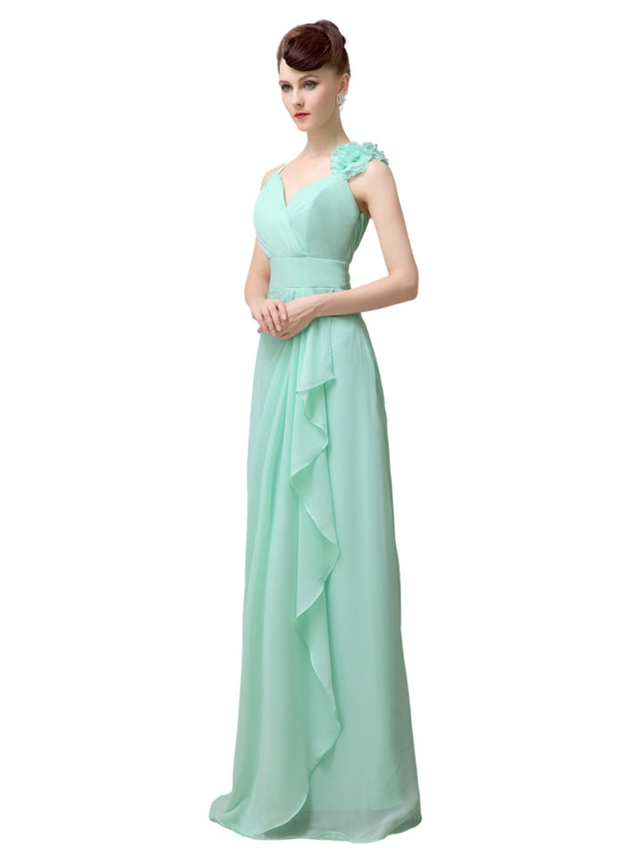 V-neck A-line Simple Chiffon Floor-Length Long Bridesmaid Dresses