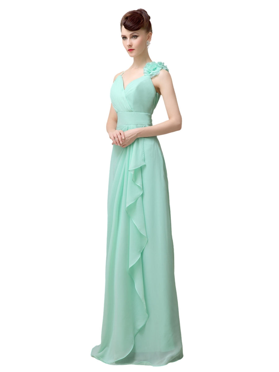 V-neck A-line Simple Chiffon Floor-Length Long Bridesmaid Dresses