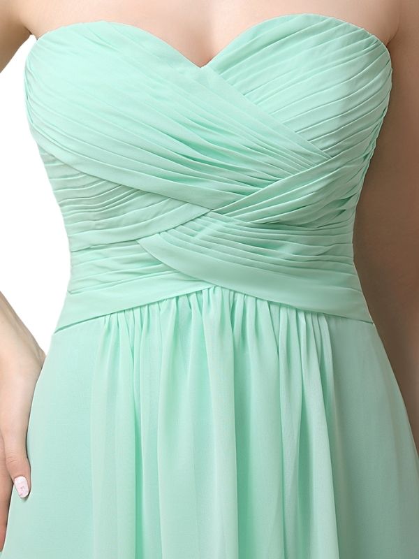 Elegant Strapless Sweetheart Chiffon Floor Length Long Maxi Bridesmaid Dresses