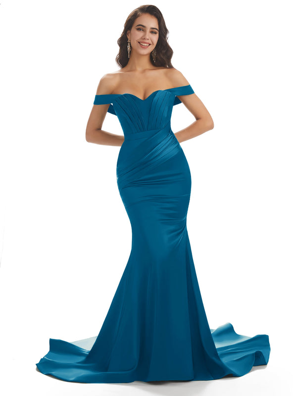 Sexy Soft satin Off Shoulder Floor-Length Mermaid With Chapel Train ...