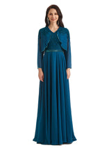 Elegant A-line Chiffon Long Lace Mother of The Bride Dresses With Jacket