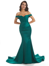 Sexy Mermaid Off The Shoulder Long Unique Satin Maxi Prom Dresses Online Sale