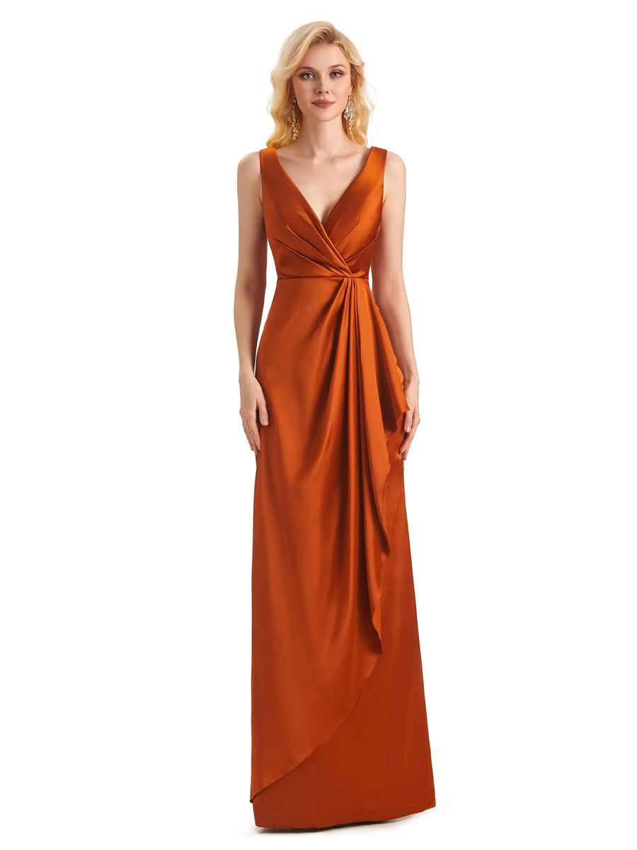 Elegant Soft Satin V Neck Formal Long Party Prom Dresses 2023