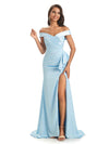 Sexy Soft Satin Side Slit Off The Shoulder Maxi Long Mermaid Bridesmaid Dresses