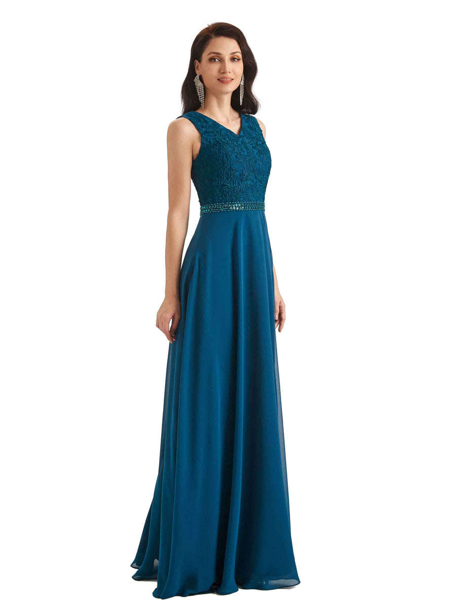 Elegant A-line Chiffon Long Lace Mother of The Bride Dresses With Jacket
