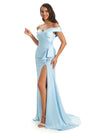 Sexy Soft Satin Side Slit Off- Shoulder Floor-Length Long Mermaid Bridesmaid Dresses