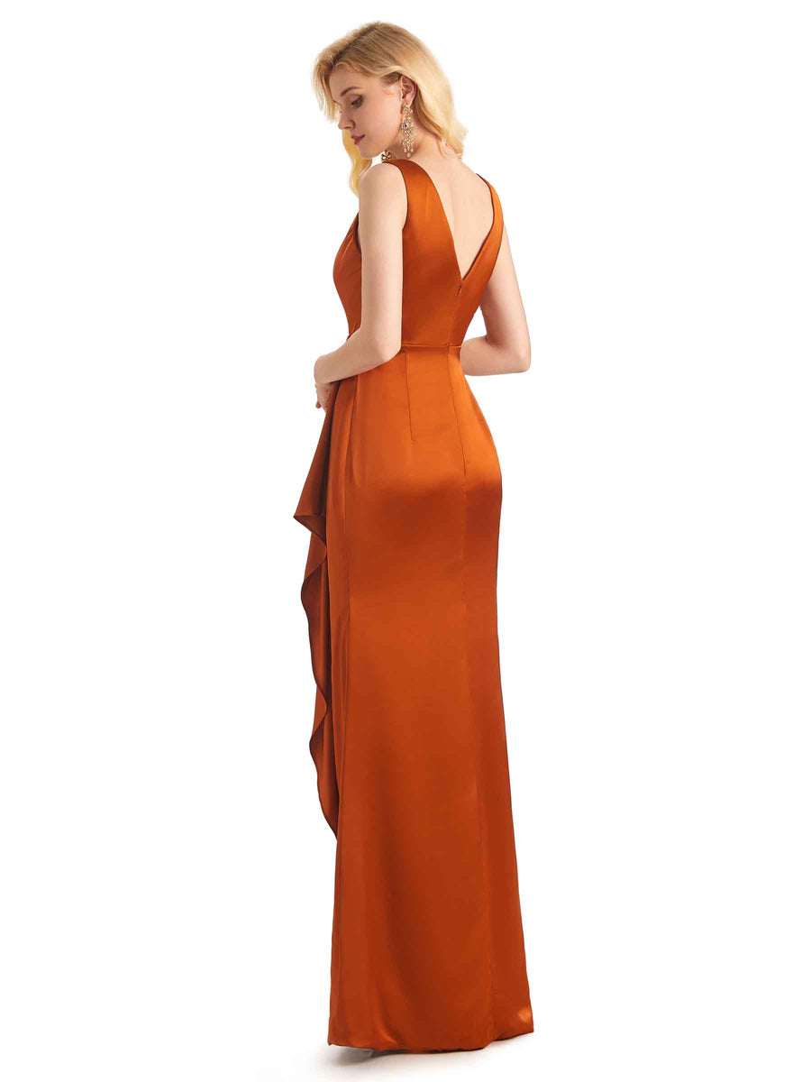 Elegant Soft Satin V Neck Formal Long Maid Of Honour Dresses 2023