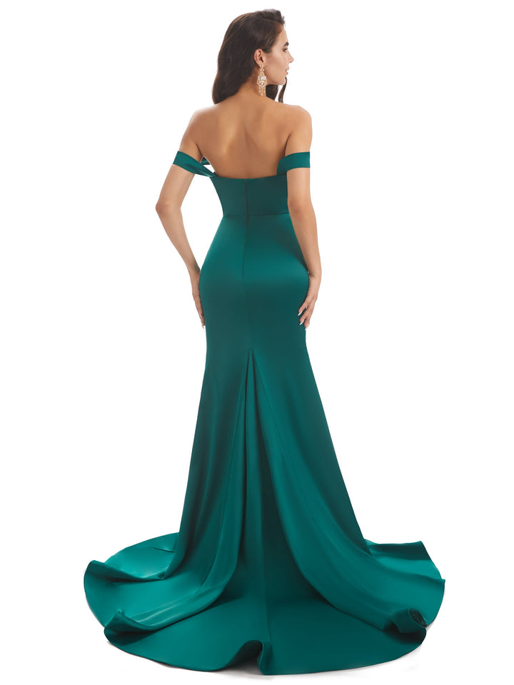 Sexy Mermaid Off The Shoulder Long Soft Satin Wedding Day Guest Dresses