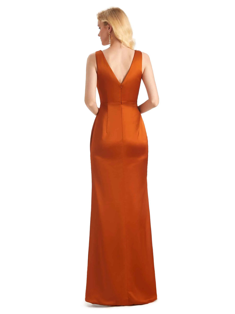 Elegant Soft Satin V Neck Formal Long Party Prom Dresses 2023