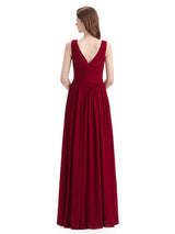 Simple Spaghetti Straps Chiffon A-line Sleeveless Floor-Length Bridesmaid Dresses