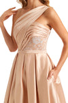 Sexy Side Slit One Shoulder A-line Soft Satin Long Bridesmaid Dresses Online