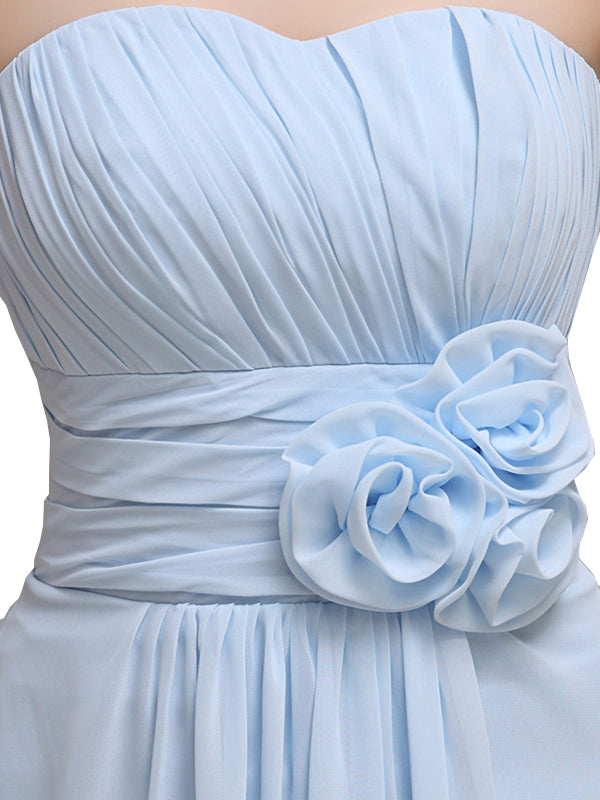 Pretty Strapless Flower Belt A-line Knee-Length Bridesmaid Dresses