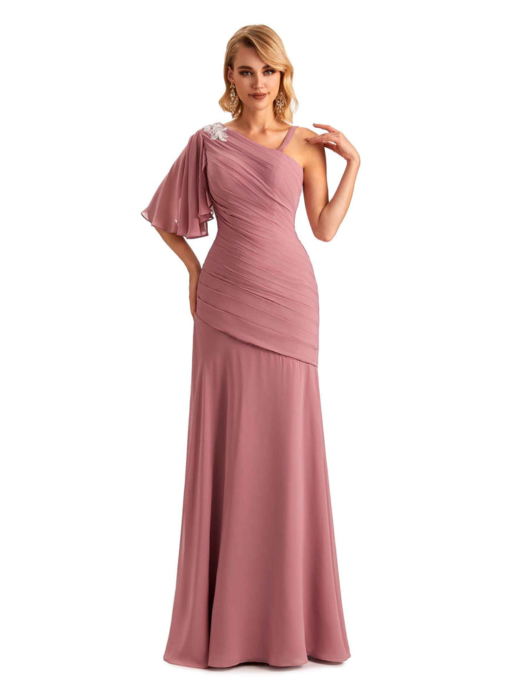 Unique Chiffon Asymmetrical One Shoulder Long Mother of the Brides Dresses Online