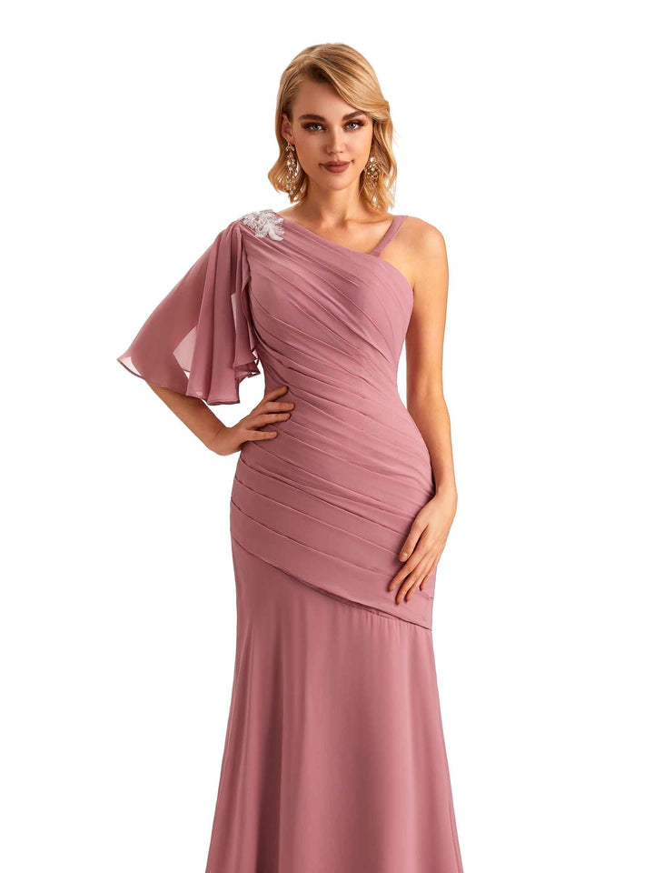 Unique Chiffon Asymmetrical One Shoulder Long Mother of the Brides Dresses Online