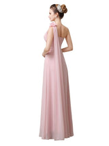 One Shoulder Chiffon A-line Floor-Length Long Bridesmaid Dresses