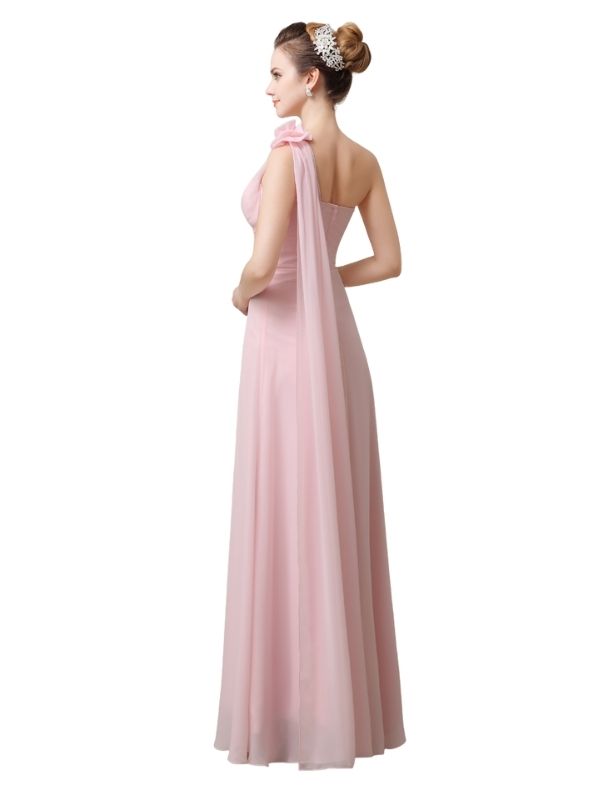 One Shoulder Chiffon A-line Floor-Length Long Bridesmaid Dresses