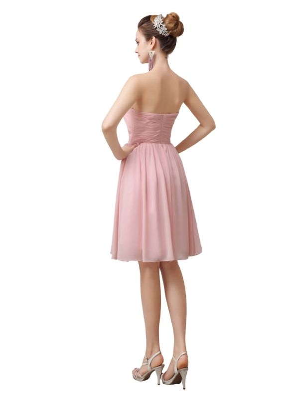 Simple Strapless Chiffon A-line Knee-Length Short Bridesmaid Dresses