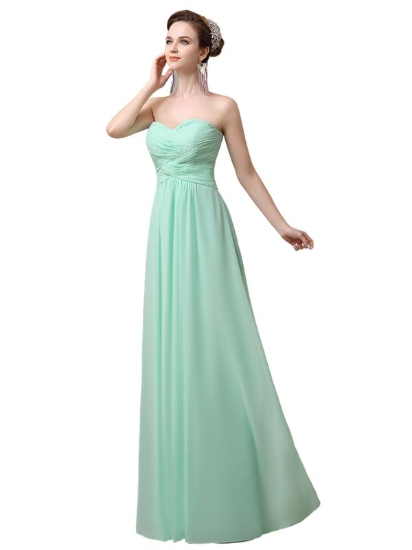 Elegant Strapless Sweetheart Chiffon Floor Length Long Maxi Bridesmaid Dresses