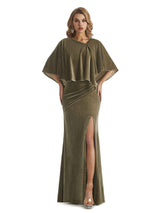 Elegant Mermaid V-Neck Velvet Long Formal Evening Dresses With Detachable Cape