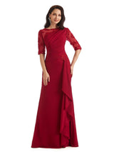 Elegant Mermaid Chiffon Half Sleeves Long Lace Mother of The Bride Dresses